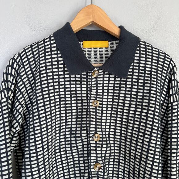 Yellow Label Co. Checkers Cardigan Button Navy Blue White Men's Size S Cotton - Picture 4 of 8